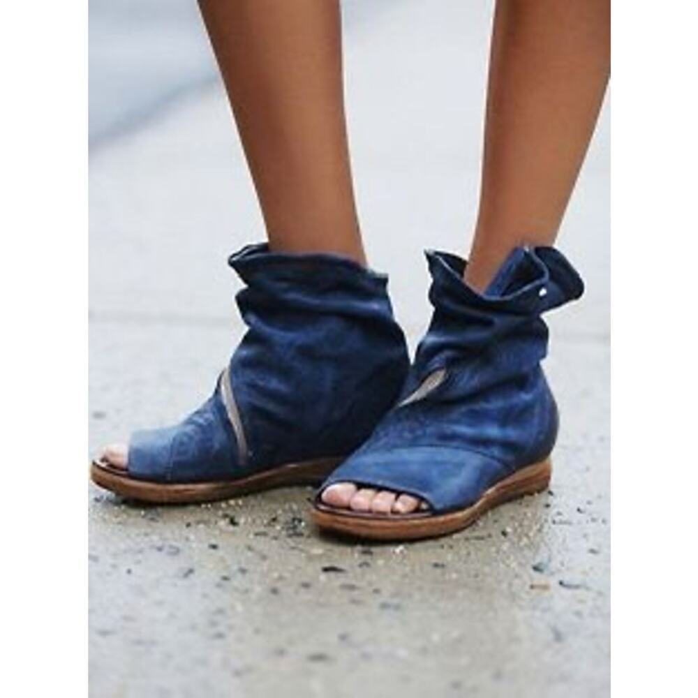 Rare AS 98 Brielle Blue Iris Peep Toe Slouch Bootie Sandals Handcrafted Leather